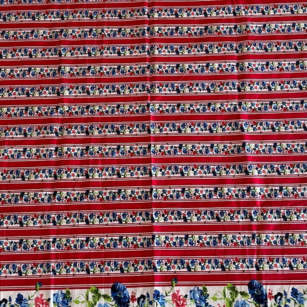 Red Multicolor Floral Print Striped Cotton Fabric